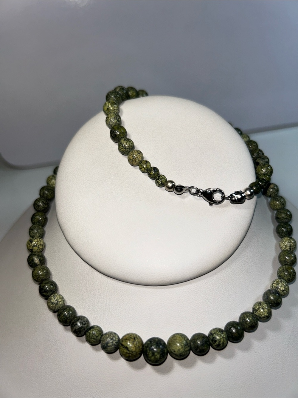 New Artisan Handmade Genuine Russian Jade Gemstone Stainless Steel Necklace